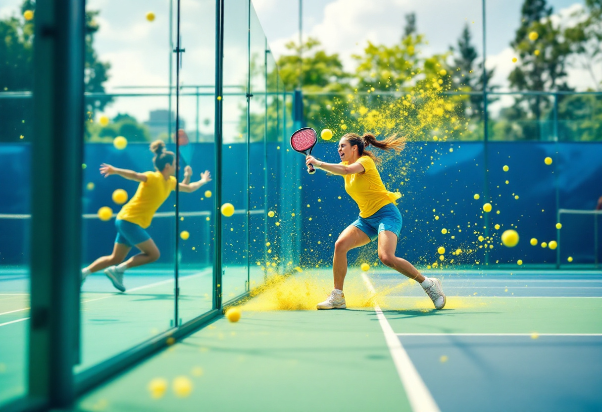 Padelspielerin an der Glaswand